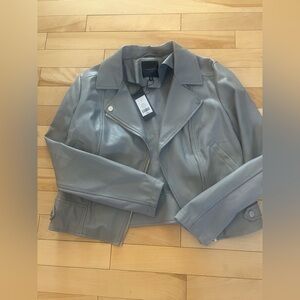Dynamite Grey Leather Moto Jacket